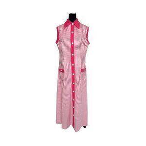 1960's Parkshire Size 11 Vintage Dress‎ Mod Retro Pink White Midi Maxi